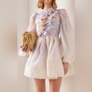 NEW ZIMMERMANN rhythmic knot linen silk mini dress in rainbow Size 0 NWT